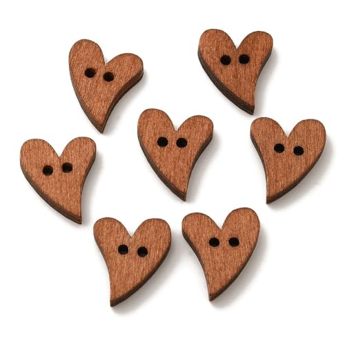 DanLingJewelry Flache herzförmige Holzknöpfe, rustikal, mit 2 Löchern, zum Nähen, für Kleidung, Basteln, Dekoration, 100 Stück von DanLingJewelry