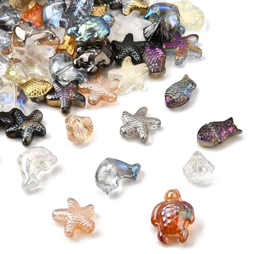 DanLingJewelry Galvanisierte Glasperlen mit Meeresmotiven, Meeresmotiv, lose Abstandshalter für Schmuckherstellung, Perlen, 150 Stück von DanLingJewelry