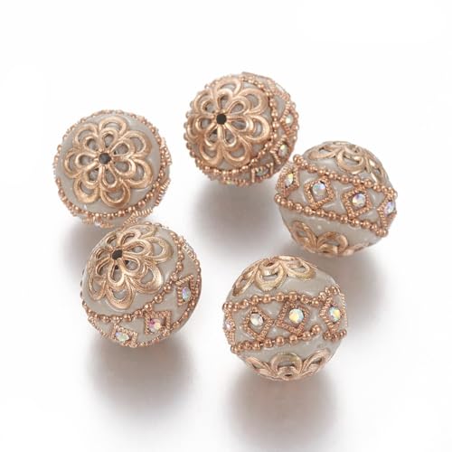 DanLingJewelry Graue, handgefertigte indonesische Perlen, 20 mm, Vintage-Blume, rund, Polymer-Ton, Kaugummi-Perlen für Schlüsselanhänger, Schmuckherstellung, 5 Stück von DanLingJewelry