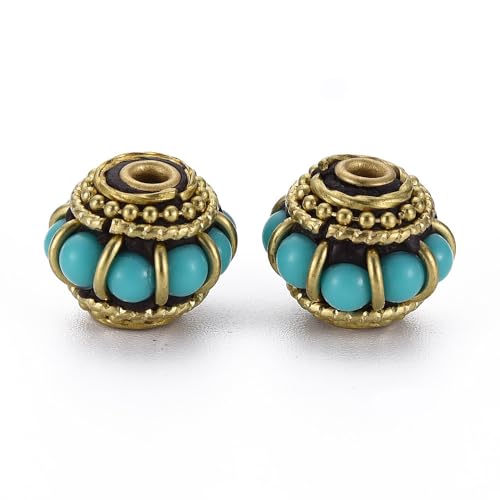 DanLingJewelry Handgefertigte indonesische Perlen, Vintage-Stil, Türkis, Rondelle mit Kreis, Polymer-Ton-Perlen für DIY-Schmuckherstellung, 2 Stück DanLingJewelry Handgefertigte indonesische Perlen, Vintage-Stil, Türkis, Rondelle mit Kreis, Polymer-Ton-Perlen für DIY-Schmuckherstellung, 2 Stück von DanLingJewelry