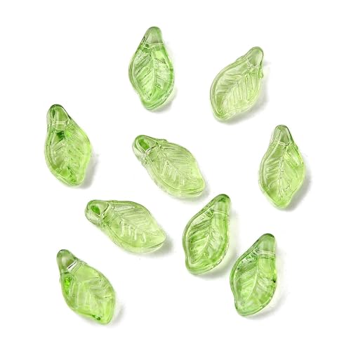 DanLingJewelry Kleine Glasblätter, Charms, ca. 500 Stück, gelb-grüne Blattperlen, Kappen für Schmuckherstellung, Bastelarbeiten, Frühlingsbasteln, 12 x 6,5 x 5 mm von DanLingJewelry