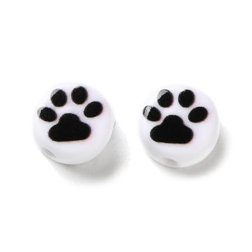 DanLingJewelry Mini-Acrylperlen für Schmuckherstellung, Armbänder, Halsketten, 7 x 3,5 mm, Schwarz, Weiß, flach, rund, mit Katzenpfotenabdruck, ca. 1000 Stück von DanLingJewelry