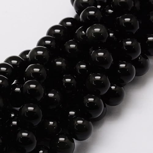 DanLingJewelry Natürliche runde Steinperlen, 8 mm, schwarze Obsidian-Edelsteinperlen für DIY-Schmuckherstellung, Armband, Halskette, Bastelbedarf, 45 Stück von DanLingJewelry