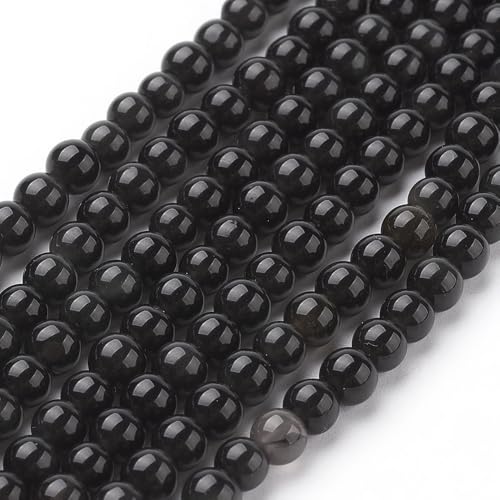 DanLingJewelry Natürliche runde Steinperlen aus schwarzem Obsidian, Edelsteinperlen für Schmuckherstellung, Armband, Halskette, Bastelarbeiten, 85 Stück von DanLingJewelry