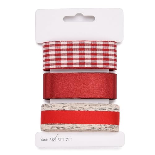 DanLingJewelry Polyesterband, 25 ~ 28 mm, 3 Stile, rotes Polyester-Satinband, hellrot, Geschenkband für DIY, handgefertigt, Festival, Handwerk von DanLingJewelry