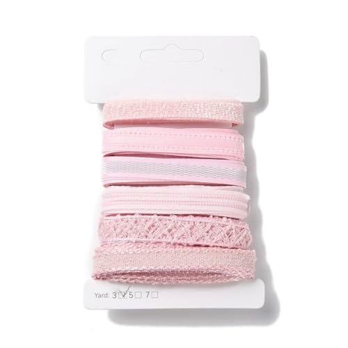 DanLingJewelry Polyesterband, 9 ~ 12 mm, 6 Stile, rosa Farbe, Polyester-Satinband, Rosa, Geschenkband, Dekoband für Bastelarbeiten, Handarbeit, 2,7 m von DanLingJewelry
