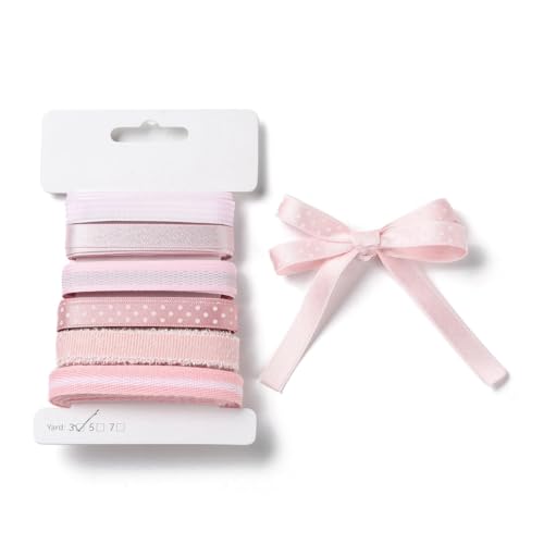 DanLingJewelry Polyesterband, 9 ~ 12 mm, 6 Stile, rosa Farbe, Polyester-Satinband, schönes rosa Geschenkdekorband für DIY, handgemachtes Handwerk von DanLingJewelry