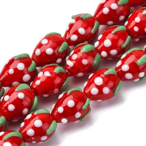 DanLingJewelry Rote Erdbeerperlen aus Glas, ca. 100 Stück, handgefertigt, holprig, Lampwork, 3D-Perlen für Armbänder, Halsketten, Schmuckherstellung DanLingJewelry Rote Erdbeerperlen aus Glas, ca. 100 Stück, handgefertigt, holprig, Lampwork, 3D-Perlen für Armbänder, Halsketten, Schmuckherstellung von DanLingJewelry