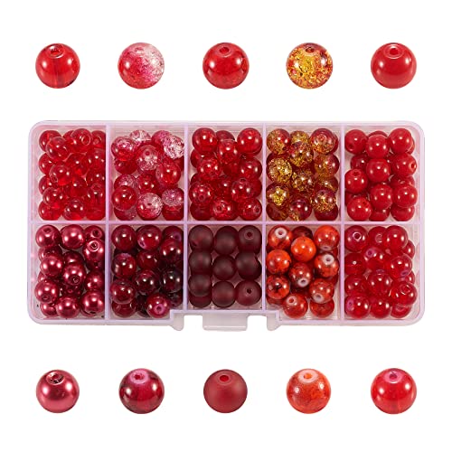 DanLingJewelry Rote Glasperlen, rund, für Halsketten, Armbänder, 10 Stile, 8 mm, 200 Stück von DanLingJewelry