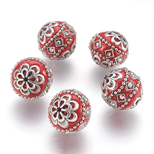 DanLingJewelry Rote handgefertigte indonesische Polymer-Ton-Perlen, 20 mm, runde Kaugummi-Perlen, Vintage-Blumenperlen für Schmuckherstellung, Armbänder, 5 Stück DanLingJewelry Rote handgefertigte indonesische Polymer-Ton-Perlen, 20 mm, runde Kaugummi-Perlen, Vintage-Blumenperlen für Schmuckherstellung, Armbänder, 5 Stück von DanLingJewelry