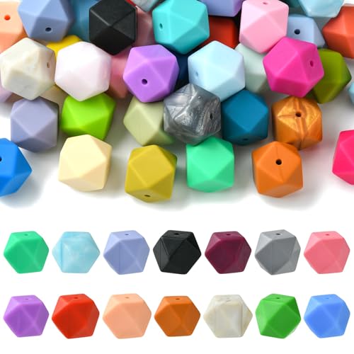 DanLingJewelry Sechseckige Silikonperlen, groß, polygonal, lose Perlen für Schlüsselanhänger, Schlüsselbänder, Schmuckherstellung, 17 mm, 50 Stück von DanLingJewelry