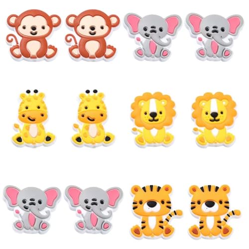 DanLingJewelry Silikonperlen mit Waldtiermotiven, Giraffe, Tiger, Löwe, für Schlüsselanhänger, Stift, Schmuckherstellung, 12 Stück von DanLingJewelry
