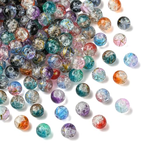DanLingJewelry Transparente Craquelé-Glasperlen, rund, 8 mm, bunt, lose Glasperlen für DIY-Schmuckherstellung, 200 Stück von DanLingJewelry