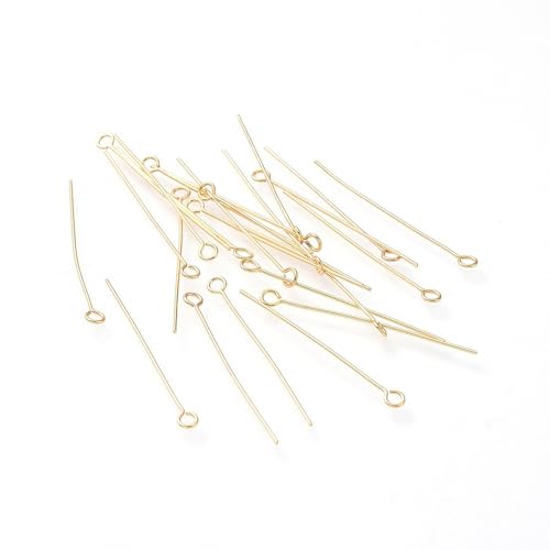 DanLingJewelry Ungefähre 500 Stück 35 mm goldfarbene Edelstahlnadeln mit offenem Auge für Ohrringe, Anhänger, Armband, Schmuck, Basteln von DanLingJewelry