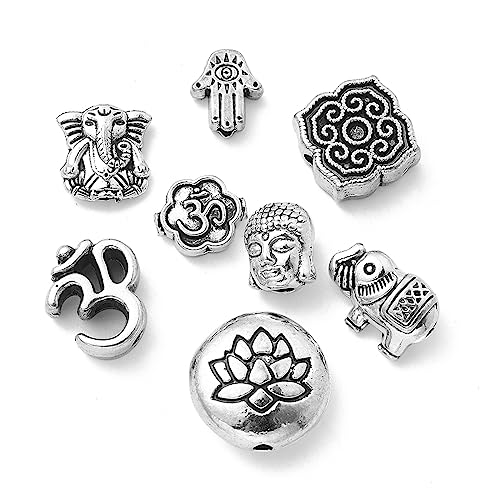 DanLingjewelry 80 Stück tibetische religiöse Perlen mit 8 Stilen Antik Silber Buddha-Lotos, Elefant, Religiöse Distanzperlen für Schmuckherstellung DanLingjewelry 80 Stück tibetische religiöse Perlen mit 8 Stilen Antik Silber Buddha-Lotos, Elefant, Religiöse Distanzperlen für Schmuckherstellung von DanLingJewelry