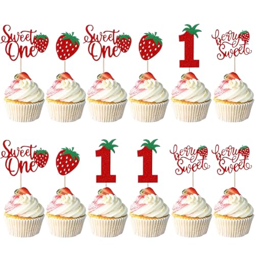 12 Stück Tortendeko Erdbeere, Cupcake Topper Obst, Obst Erdbeer Cupcake Topper Obst Kuchen Topper Kuchen Picks Erdbeer Cupcake Dekoration für Geburtstagsfeier Dekorationen von Danbghyuo