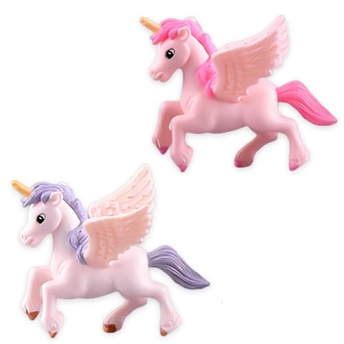2 Stück Einhorn Mini Figuren,Einhorn Figurens Tortendeko,Cartoons Kuchen Topper Desktop Ornament Für Kinder Mädchen Junge Geburtstag Party von Danbghyuo