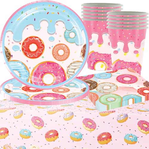41 Stück Donut Party Dekorationen, einschließlich Donut Grow Up Pappteller, süße Pappteller, Servietten, Donut Tischtuch für Thema Geburtstag Party Sweet One Zubehör (10 Gäste) von Danbghyuo