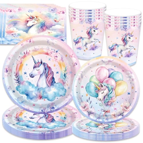 44PCS Einhorn Partygeschirr,Einhorn Geburtstag Party Geschirr,Einhorn Partygeschirr Set,Einhorn Deko Kindergeburtstag,Geschirr enthält Teller Tücher Papier Tassen für 8 Personen von Danbghyuo
