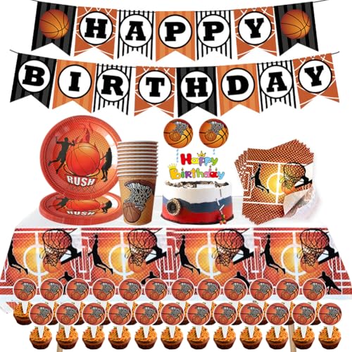 57PCS Basketball Partygeschirr Set,Basketball Party Supplies,Basketball Sport Thema Dekorationen,Basketball Deko Kindergeburtstag,Geschirr enthält Teller Tücher Papier Tassen für 10 Personen von Danbghyuo
