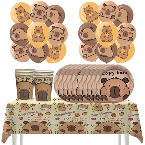 Capybara Partygeschirr,39PCS Capybara Geburtstag Party Geschirr,Cartoon Partygeschirr Set,Cartoon Tiere Geschirr enthält Teller Tücher Papier Tassen Tischdecken für 10 Personen von Danbghyuo