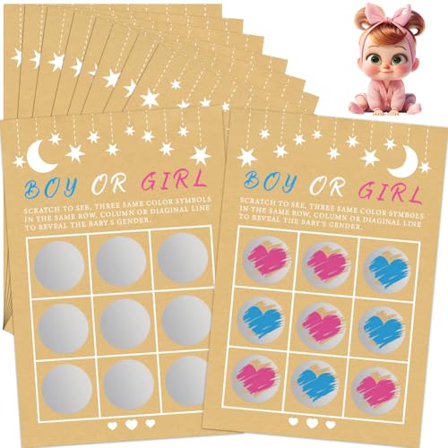 Danbghyuo 20pcs Geschlecht Reveal Scratch Off Karten - Boy or Girl ? Reveal Spiele, seine ein Junge Geschlecht Reveal Tic Tac Toe Board, Reveal Ideen Party & Scratch off Game(Girl) von Danbghyuo
