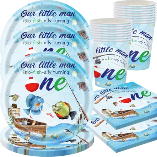 Gone Fishing Party, 52 Pack Fishing Partyteller Unter Fishing Geschirr Set Fishing Geburtstag Partyteller - Angeln Partyteller, Servietten Angelnparty Dekoration für 16 Personen von Danbghyuo