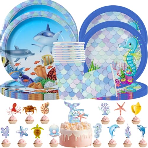 Ozean Party Geschirr Set, 45 Stück Under The Sea Party Supplies – Unterwasser-Partyteller mit Meerestiermotiv, Becher - Geburtstagsdekoration - Partygeschenke Ozean Party Geschirr Set, 45 Stück Under The Sea Party Supplies – Unterwasser-Partyteller mit Meerestiermotiv, Becher - Geburtstagsdekoration - Partygeschenke von Danbghyuo
