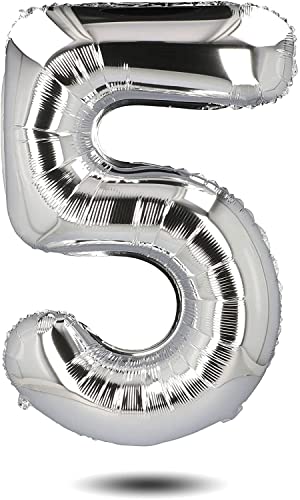 DANCING QUEEN Geburtstagsluftballons Zahlen Luftballon für Helium & Luft XXL Ballon Zahl 5 Zahlenballon Silber 100 cm von Dancing Queen
