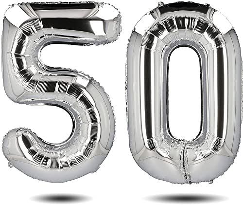 DANCING QUEEN Zahlen Luftballon 50. Geburtstag für Frau & Mann Geburtstagsluftballons oder 50. Hochzeitstag Deko XXL Ballon Silber 100 cm von Dancing Queen