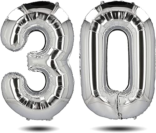DANCING QUEEN Zahlen Luftballon für Perlenhochzeit oder Geburtstagsluftballons für 30er Geburtstag für Frau & Mann XXL Ballon Silber 100 cm von Dancing Queen