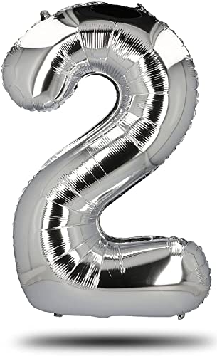 DANCING QUEEN Geburtstagsluftballons Zahlen Luftballon für Helium & Luft XXL Ballon Zahl 2 Zahlenballon Silber 100 cm von Dancing Queen