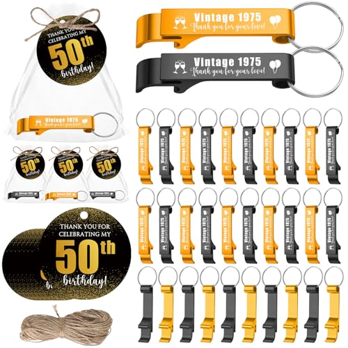 Dandat 54 Sets 50. Geburtstag Party Gastgeschenke Geburtstag Bieröffner Schlüsselanhänger mit Taschen und Karten Geburtstag Souvenirs für Gäste von Dandat