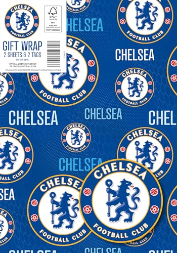 DANILO PROMOTIONS LIMITED Chelsea FC Geschenkpapier, 2 Bögen, 2 Etiketten, Chelsea-Fußball-Geschenkpapier DANILO PROMOTIONS LIMITED Chelsea FC Geschenkpapier, 2 Bögen, 2 Etiketten, Chelsea-Fußball-Geschenkpapier von Danilo Promotions LTD
