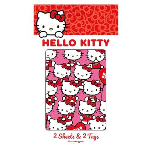 Danilo Promotions LTD Hello Kitty Geschenkpapier, 2 Bögen und 2 Geschenkanhänger, Geschenkpapier von Danilo Promotions LTD