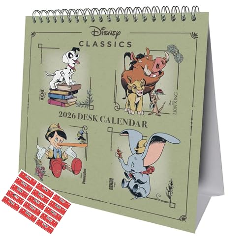 Disney-Kalender 2026 im Heritage-Stil, Schreibtisch-Staffelei, Büro-Kalender mit kostenlosen Organisationsaufklebern im Lieferumfang enthalten von Danilo Promotions LTD
