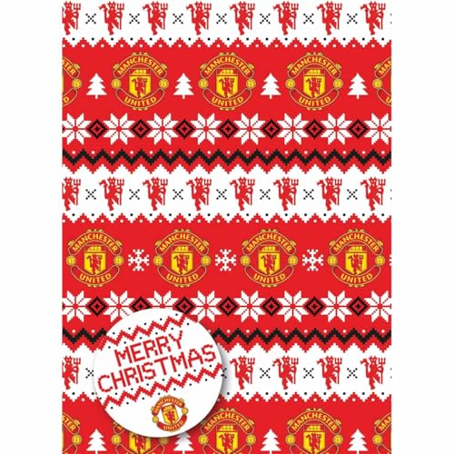 Weihnachtsgeschenkpapier Manchester United FC Weihnachtsfolie für Geschenke, Fußball, 2 Bögen, 2 Etiketten von Danilo Promotions LTD
