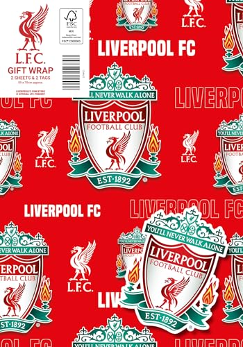Danilo Promotions Limited Liverpool FC Geschenkpapier, 2 Bögen, 2 Etiketten, Liverpool Fußball Geschenkpapier von Danilo Promotions Limited