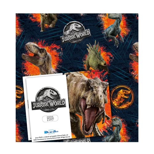 Jurassic World Geschenkpapier, 10 Blatt, 10 Etiketten, Blattgröße: 70 x 50 cm, offizielles Produkt, verantwortungsvoll bezogen von Danilo Promotions Limited