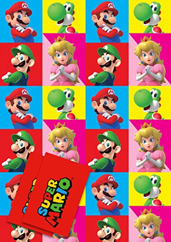 Offizielles Super Mario Geschenkpapier, 2 Bögen 2 Anhänger, Geschenkpapier für Geschenke, offiziell lizenzierte Geschenkpapier von Danilo Promotions Limited