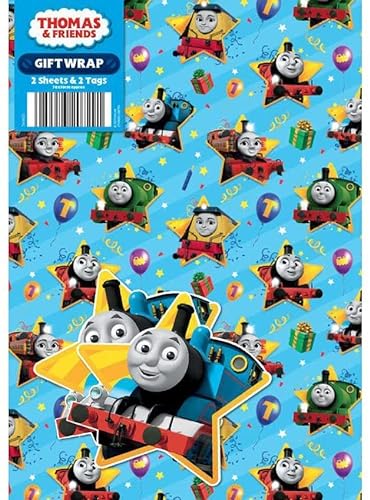 Thomas & Friends Geschenkpapier, 6 Blatt, 6 Etiketten, Blattgröße: 70 x 50 cm, offizielles Produkt, verantwortungsvoll bezogen von Danilo Promotions Limited