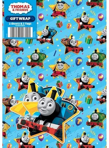 Thomas & Friends Geschenkpapier, 8 Blatt, 8 Etiketten, Blatt, Größe 70 x 50 cm, offizielles Produkt von Danilo Promotions Limited