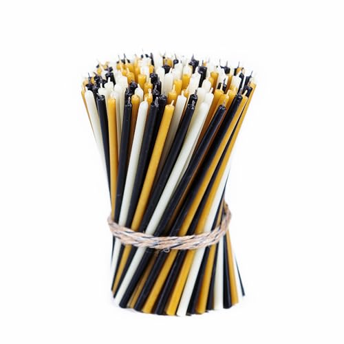 Danilovo Bienenwachs Kerzen (Mehrfarbige) - Orthodoxe Kerzen für Gebet Rituals Tischdeko - Ungiftig, Ruß - Tropffrei, Lang, Nachhaltige Produkte, 150 Stück (3 Farben, Höhe 16,5 cm) von Danilovo