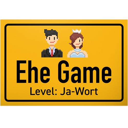 DankeDir! Ehe Game Level Ja-Wort - 30 x 20 cm Schild - JGA Hochzeitsdeko Accessoires Requisiten Fotobox Partydeko - Brautpaar Hochzeitsgeschenk Geschenk Hochzeitskarte Deko Idee Hochzeit von DankeDir!