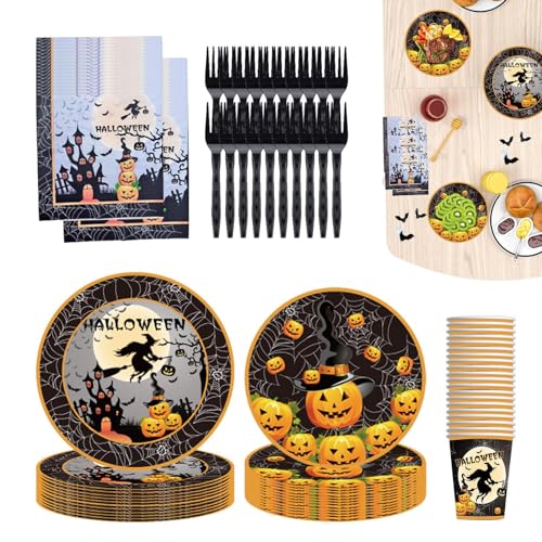 Dankek Halloween-Pappteller-Set | Halloween-Empfangsgeschirrpapier,Halloween-Dessert-Papiergeschirr-Sets für Grillabende, Partys, Camping von Dankek