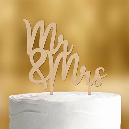 Dankeskarte.com Hochzeitstorte Cake Topper Mr & Mrs Schriftzug - Holz, Braun, 1 Stück, 12 x 10 cm von Dankeskarte.com