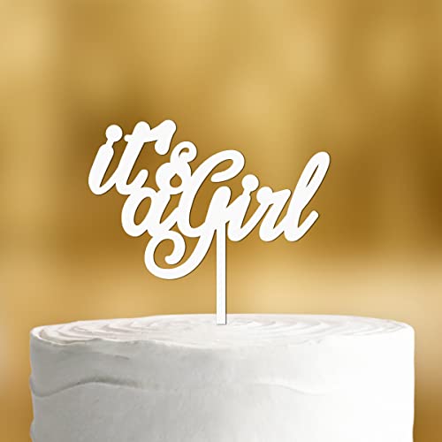 Cake Topper It’s a Girl [in Schreibschrift] für die Babyparty - Acryl weiss - Tortendeko Babyparty deko Mädchen, Gender reveal Party deko neutral von Dankeskarte.com
