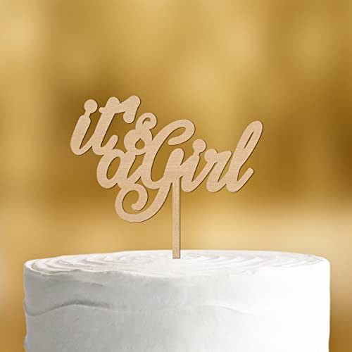 Cake Topper It’s a Girl [in Schreibschrift] für die Babyparty - Holz 4mm - Tortendeko Babyparty deko Mädchen, Gender reveal Party deko neutral von Dankeskarte.com