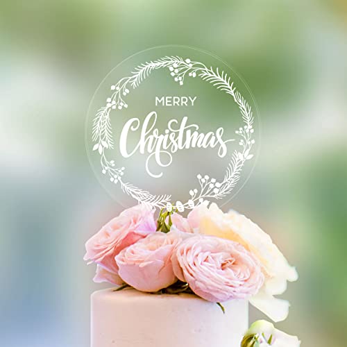 Cake Topper Merry Christmas Kranz [transparente Scheibe] - Acryl- für die Weihnachtsfeier - Tortendeko Weihnachten deko, Weihnachtsdeko, Weihnachten Dekoration Weihnacht von Dankeskarte.com
