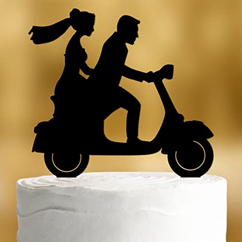 Cake Topper Vespa mit Brautpaar [mit Schleier] - Acryl deko schwarz deko Hochzeitstorte deko Kuchen deko Hochzeit Tortendekoration Verlobung Tortenstecker Hochzeit Tortendeko Wedding cake von Dankeskarte.com